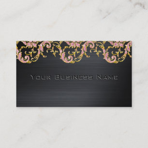 Black Metallic Rosa Glitter Damask Corporate Visitkort