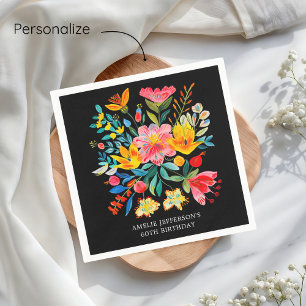 Black Mexican Bright Blommigt Fiesta Birthday Pappersservett