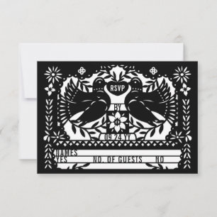 Black Mexican Fantail Doves Papel Picado OSA Inbjudningar