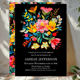Black Mexican Fiesta Blommigt Theme Birthday Inbjudningar