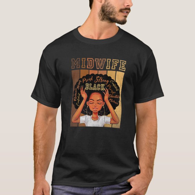 Black Midwife Strong Afro African American Women P T Shirt (Framsida)