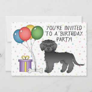 Black Mini Goldendoodle Cute Tecknad hund Birthday Inbjudningar