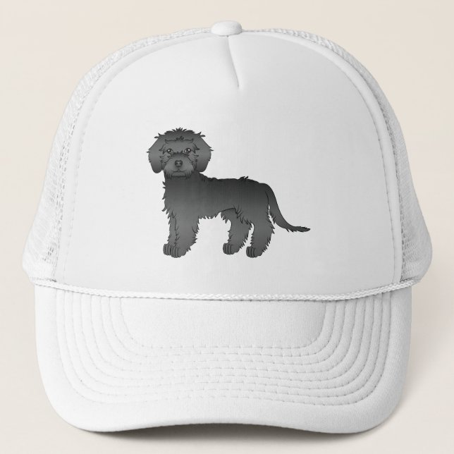 Black Mini Goldendoodle Cute Tecknad hund Keps (Framsida)