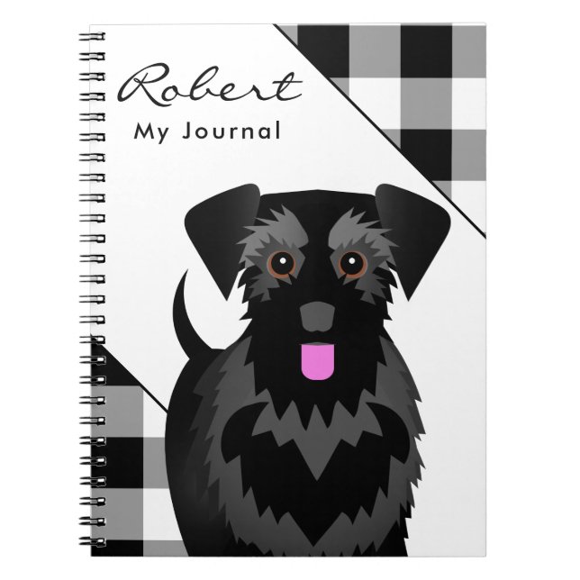Black Miniature eller Standard Schnauzer Tartan Pl Anteckningsbok (Framsidan)