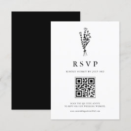Black Minimailist Bouquet QR-kod Bröllop OSA Kort