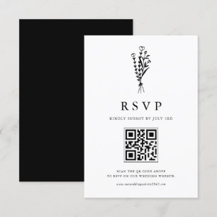 Black Minimailist Bouquet QR-kod Bröllop OSA Kort