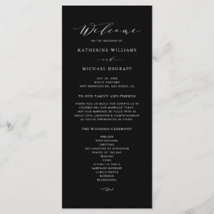 Black Minimalist Dainty Script Bröllop Ceremony Program