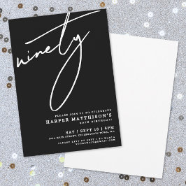 Black Minimalist Ninety 90th Birthday Party Inbjudningar