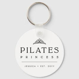 Black Minimalist Personalized Pilates Princess Nyckelring