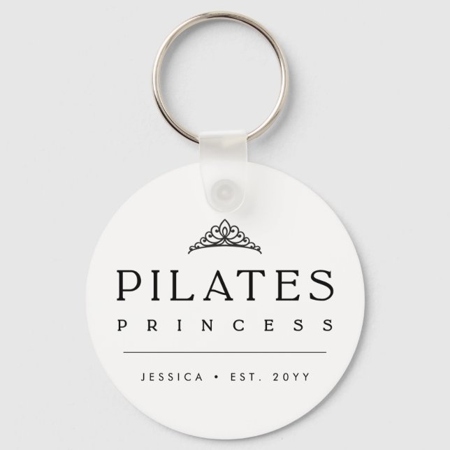 Black Minimalist Personalized Pilates Princess Nyckelring (Framsida)