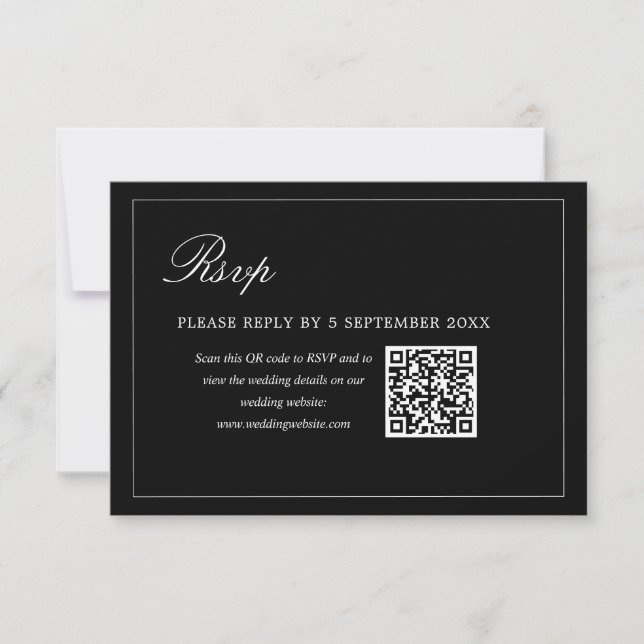 Black Minimalist QR Code RSVP Wedding Enclosure OSA Kort (Framsida)