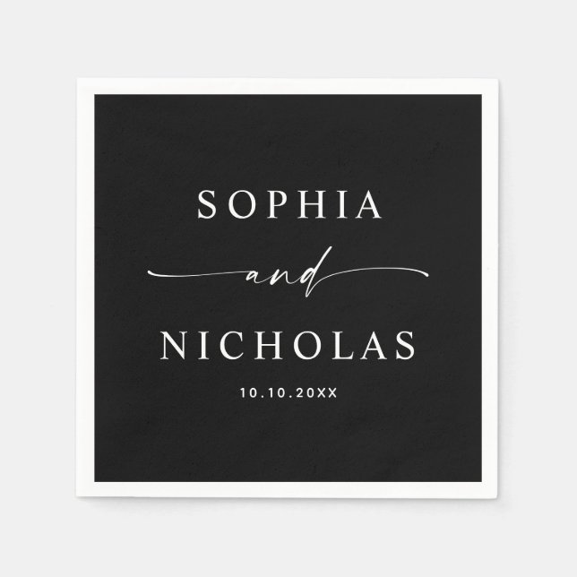 Black Minimalist Wedding | Elegant Script Cocktail Pappersservett (Framsidan)