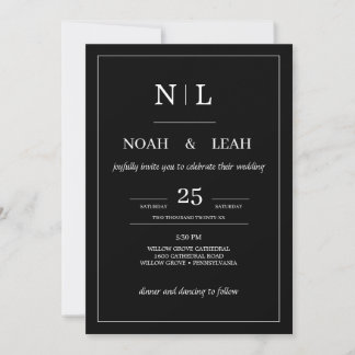 Black Minimalist Wedding Invitation• Modern Simple Inbjudningar