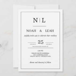 Black Minimalist Wedding Invitation• Modern Simple Inbjudningar