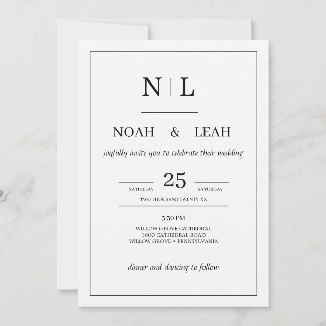 Black Minimalist Wedding Invitation• Modern Simple Inbjudningar (Framsida)