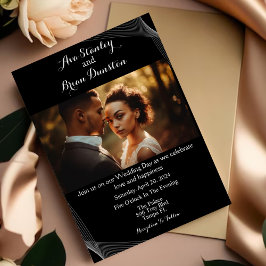 Black Minimalistic Modern Photo Bröllop Inbjudningar