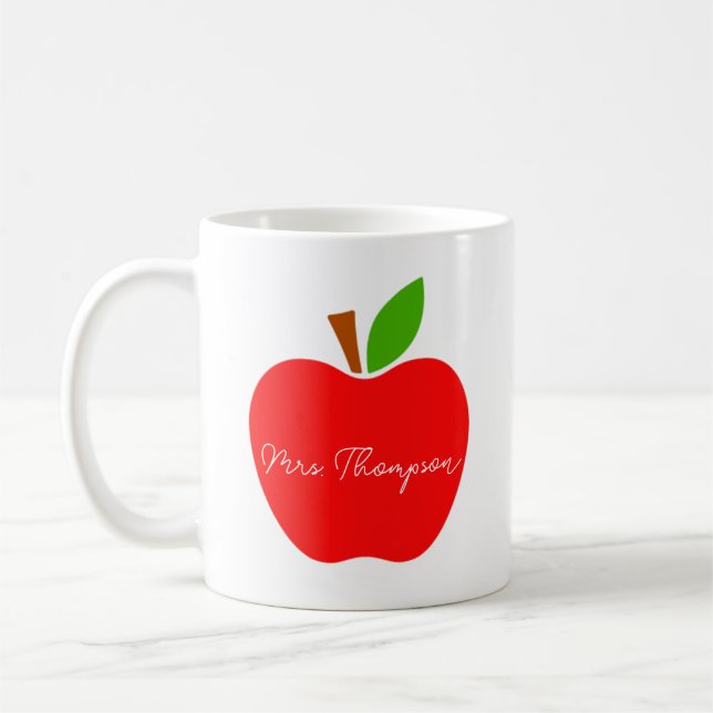 Black Minimum Custom Name Teacher Red Apple Gift Kaffemugg (Vänster)