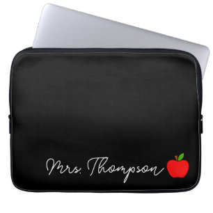 Black Minimum Custom Name Teacher Red Apple Gift Laptop Fodral