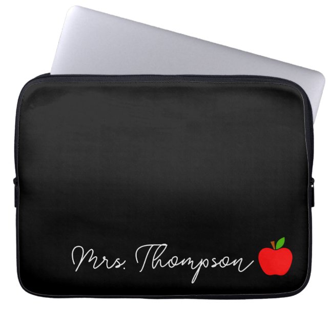 Black Minimum Custom Name Teacher Red Apple Gift Laptop Fodral (Framsidan)