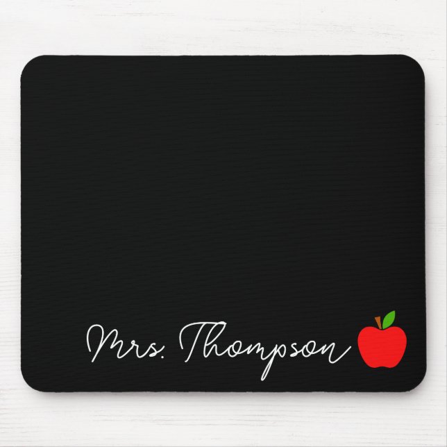 Black Minimum Custom Name Teacher Red Apple Gift Musmatta (Framsidan)
