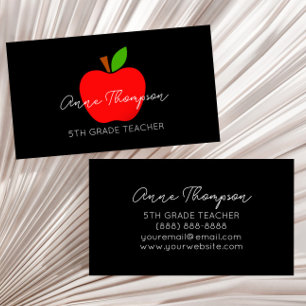 Black Minimum Custom Name Teacher Red Apple Gift Visitkort
