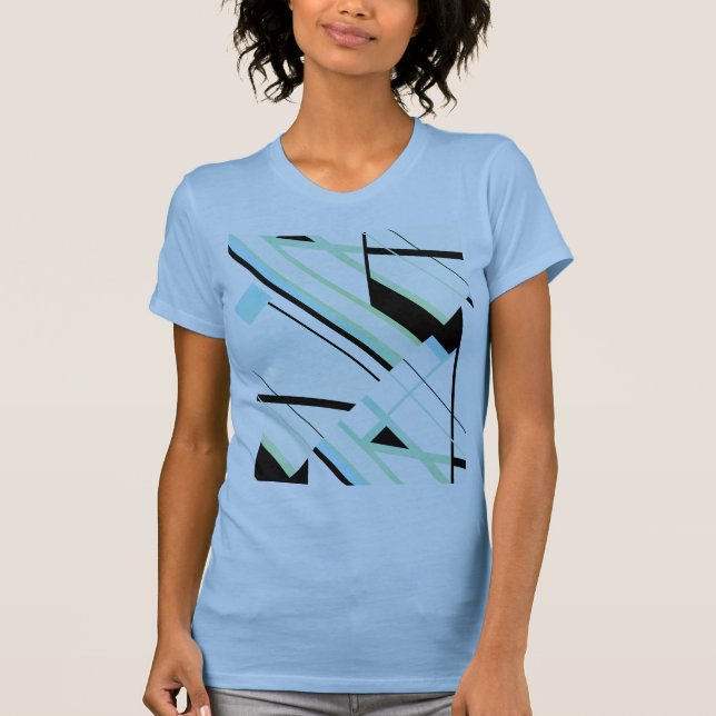 Black Mint Aqua Diagonal Linjer Abstract Design T Shirt (Framsida)