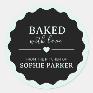 Black Mint Green Baked With Love Scallop Sticker Runt Klistermärke