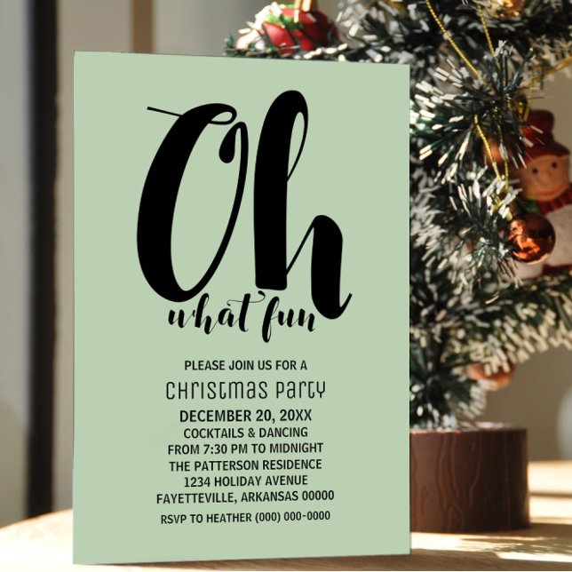 Black Mint Grönt Oh What Roligt Julfest Inbjudan (Black and Mint Green Oh What Fun Holiday Party Invite)