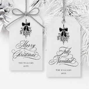 Black Mistletoe God jul Feliz Navidad Presentetikett
