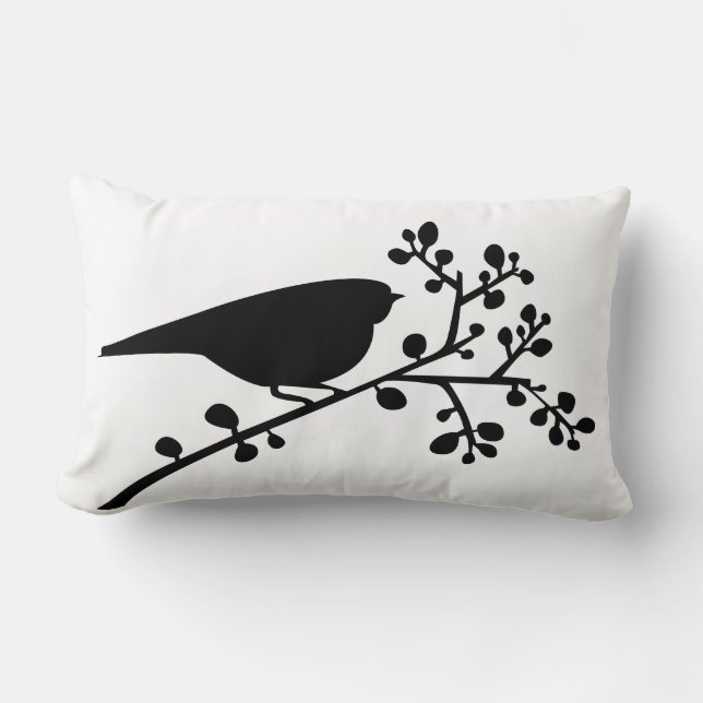 Black Mod Single Bird & Berries {plocka din färg} Lumbarkudde (Framsida)