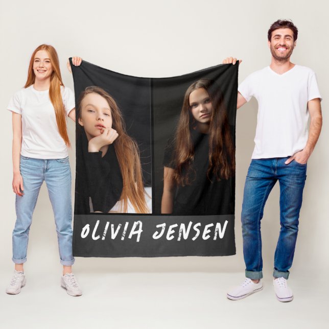 Black Modern 2-foto namn Fleecefilt (På plats)