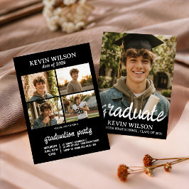 Black Modern 4 Photo Graduation Invitation Inbjudningar