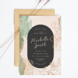Black Modern Abstrakt Golden Eucalyptus Greenery Inbjudningar