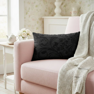 Black Modern Blommigt Velvet Prydnadskudde