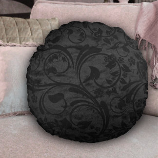 Black Modern Blommigt Velvet Rund Kudde