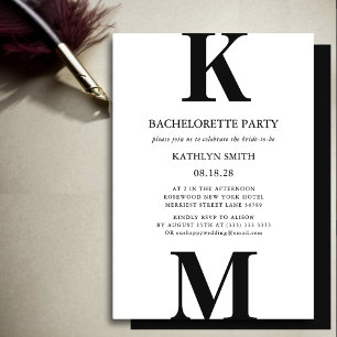 Black Modern Bold Monogram Bachelorette Party Inbjudningar