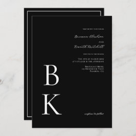 Black Modern Bold Monogram Typography Bröllop Inbjudningar