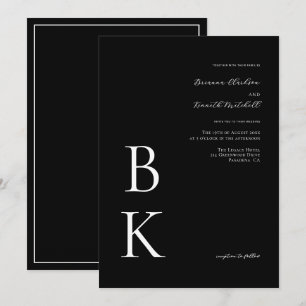 Black Modern Bold Monogram Typography Bröllop Inbjudningar