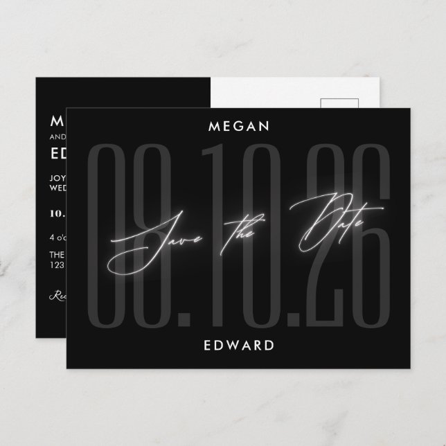 Black Modern bröllop Vykort (Fram/baksida)