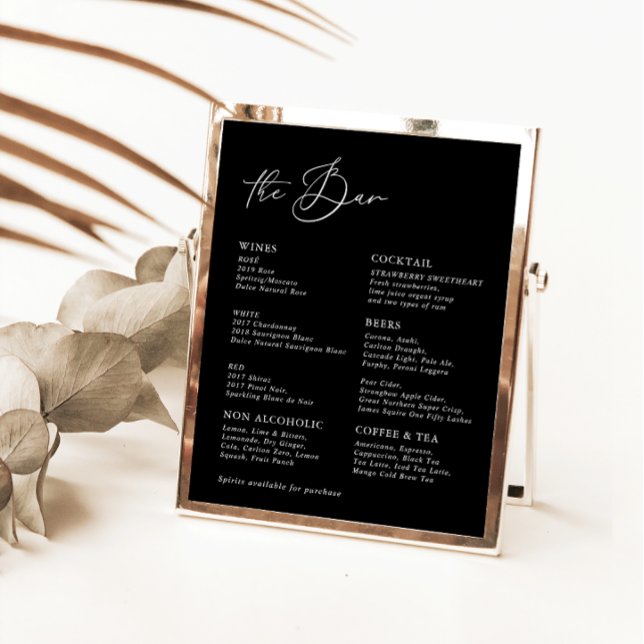 Black Modern Calligraphy Bröllop Pub Menu (Skapare uppladdad)