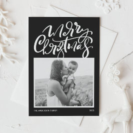Black Modern Calligraphy Photo God jul Julkort