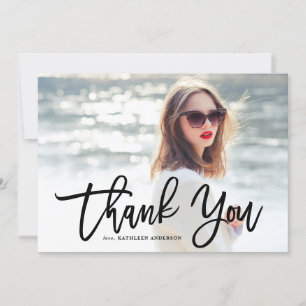 Black Modern Calligraphy Photo Studenten Tack Kort