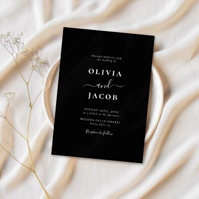 Black Modern Calligraphy Script Elegant bröllop Inbjudningar (Skapare uppladdad)