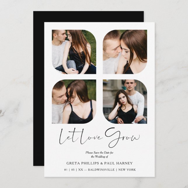 Black Modern Chic Clover Collage 4 Photos Wedding (Fram/baksida)