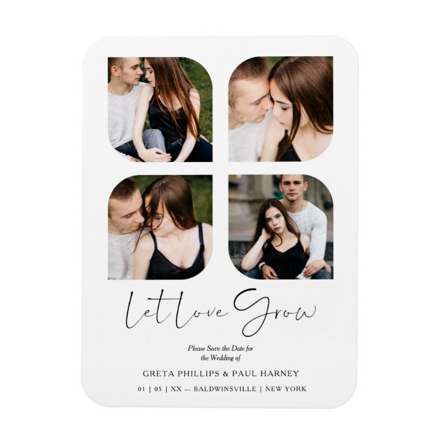 Black Modern Chic Klöver Collage 4 Foton Bröllop Magnet (Vertikal)