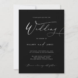 Black Modern Elegant Calligraphy Bröllop Inbjudningar