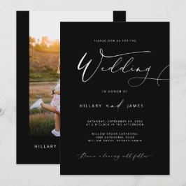 Black Modern Elegant Calligraphy Bröllop Inbjudningar