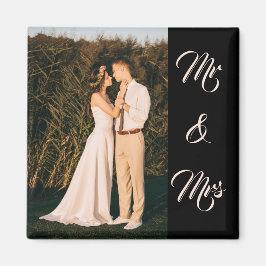 Black Modern Elegant Mr & Mrs. Couple Photo Magnet