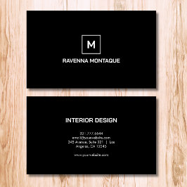 Black Modern Elegant Simple Monogram Name Visitkort