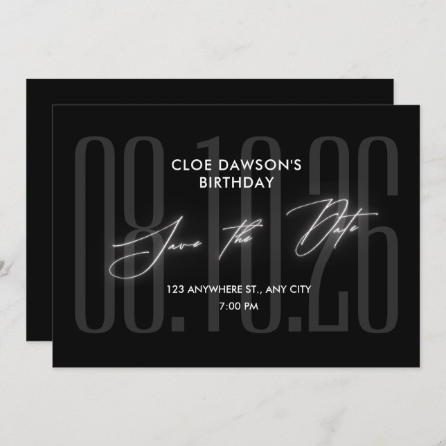 Black Modern födelsedagsfest Spara Datumet (Fram/baksida)